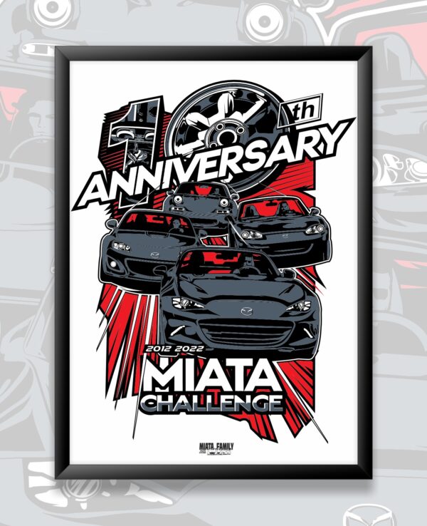 Celebrating a decade of Miata enthusiasts with this 10th Anniversary poster from the Miata Challenge 2022 event.