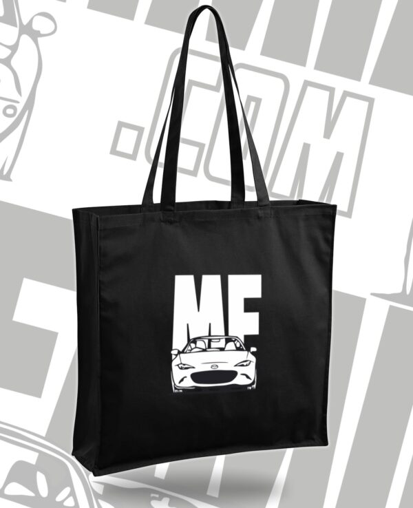 Durable black roadster carry bag with white car graphic, ideal for Miata enthusiasts to transport their roadster accessories and gear securely.