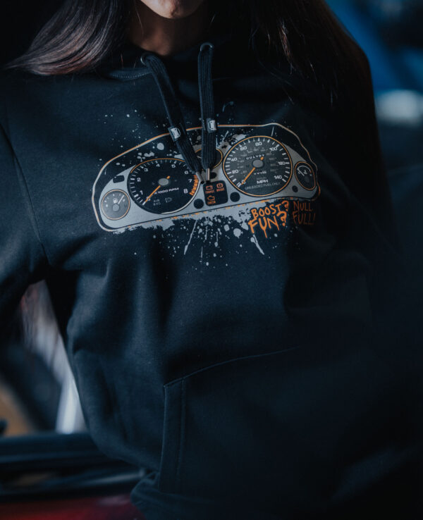 Speedometer graphic hoodie for Miata enthusiasts, stylish and comfortable.