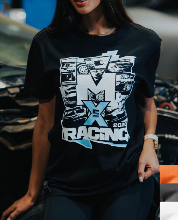 Racing-themed Miata T-shirt featuring car graphics and bold text, perfect for Mazda MX-5 enthusiasts and car racing fans.